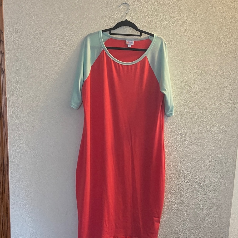 LuLaRoe watermelon & mint color T-shirt dress.